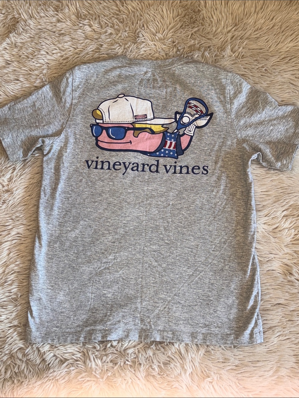 🐳 🥍🇺🇸🕶️Vineyard Vines Heather Gray Whale Lacrosse Bros Tee youth small